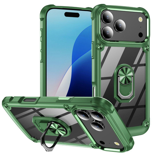 iPhone 17 Pro Max TPU + PC Lens Protection Phone Case with Ring Holder - Green