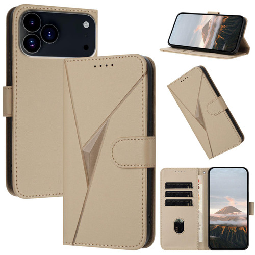 iPhone 17 Pro Max Triangle Pattern Buckle Clasp Leather Phone Case - Gold