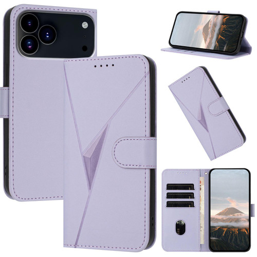 iPhone 17 Pro Max Triangle Pattern Buckle Clasp Leather Phone Case - Light Purple