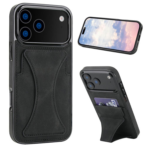 iPhone 17 Pro Max Ultra-thin Shockproof Phone Protective Case with Holder - Black