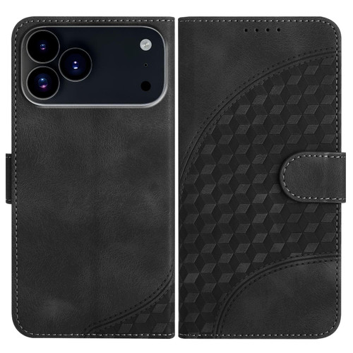 iPhone 17 Pro Max YX0060 Elephant Head Embossed Phone Leather Case with Lanyard - Black