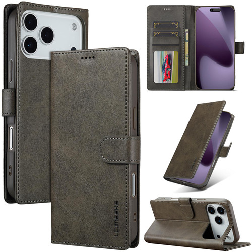 LC.IMEEKE Calf Texture Horizontal Flip Leather Case iPhone 17 Pro Max - Grey