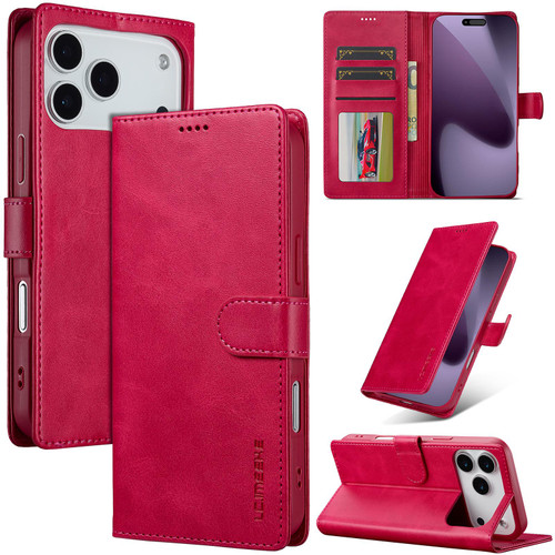 LC.IMEEKE Calf Texture Horizontal Flip Leather Case iPhone 17 Pro Max - Red
