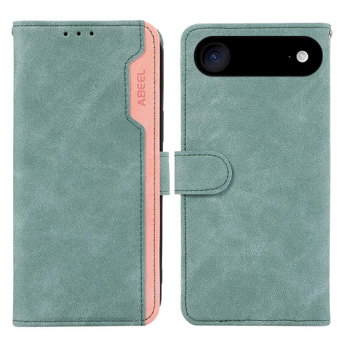 iPhone 17 Air ABEEL Color Block Magnetic RFID Leather Phone Case - Cyan-Pink