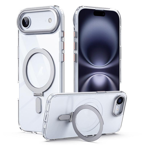 iPhone 17 Air Airbag MagSafe Shockproof Frosted Phone Case with Fold Holder - Silver