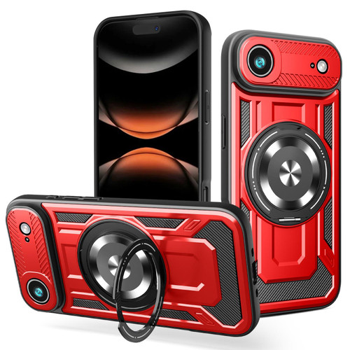 iPhone 17 Air Armor Rotating Holder MagSafe Phone Case - Red