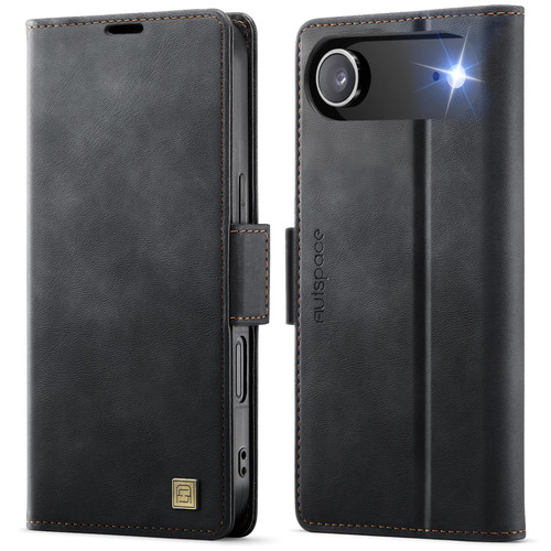 iPhone 17 Air AutSpace A11 Side Buckle MagSafe Magnetic RFID Phone Leather Case - Black