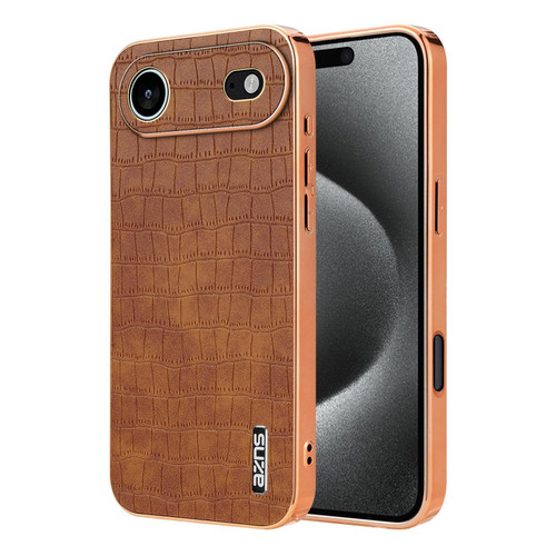 iPhone 17 Air AZNS Electroplated Frame Crocodile Texture Full Coverage Phone Case - Brown