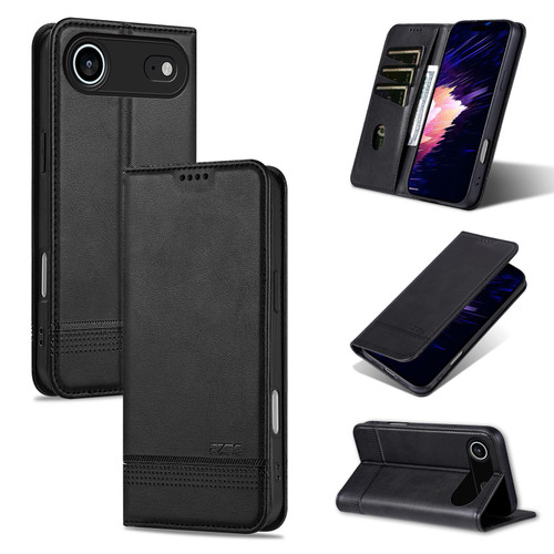 iPhone 17 Air AZNS Magnetic Calf Texture Flip Leather Phone Case - Black