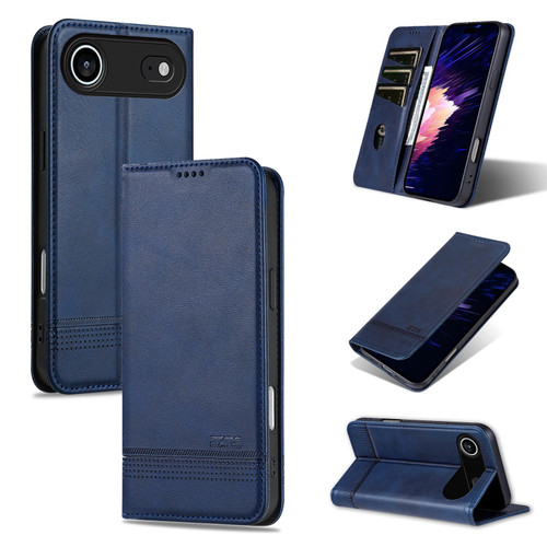 iPhone 17 Air AZNS Magnetic Calf Texture Flip Leather Phone Case - Dark Blue