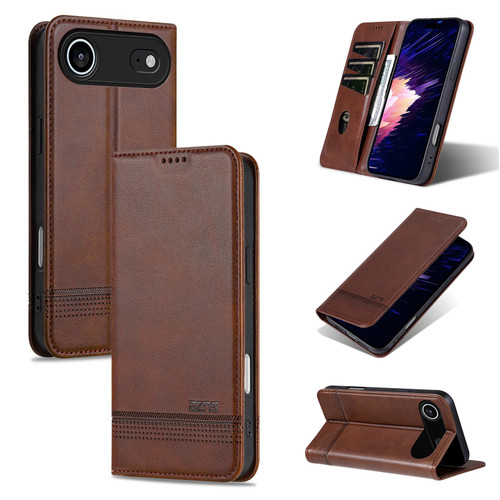 iPhone 17 Air AZNS Magnetic Calf Texture Flip Leather Phone Case - Dark Brown