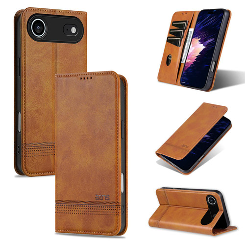 iPhone 17 Air AZNS Magnetic Calf Texture Flip Leather Phone Case - Light Brown