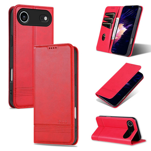 iPhone 17 Air AZNS Magnetic Calf Texture Flip Leather Phone Case - Red