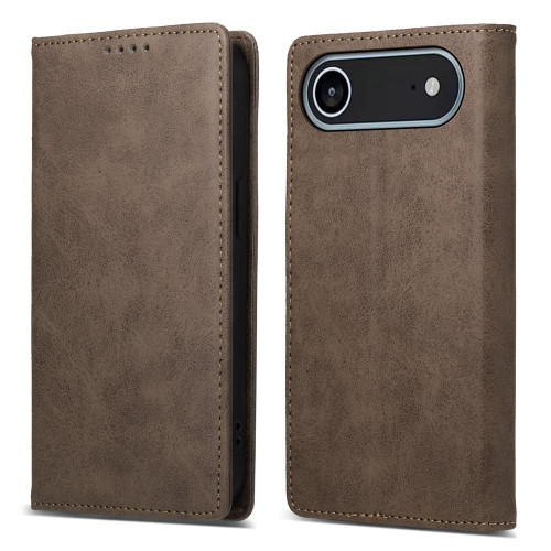iPhone 17 Air Business Solid Color Magnetic RFID Leather Phone Case - Brown