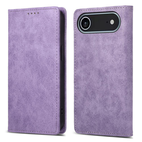 iPhone 17 Air Business Solid Color Magnetic RFID Leather Phone Case - Purple