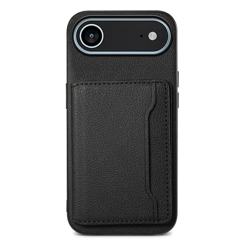 iPhone 17 Air Calf Texture Card Bag Design Full Coverage Phone Case - Black