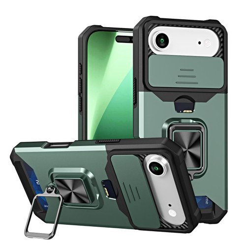 iPhone 17 Air Camera Shield Card Slot PC+TPU Phone Case - Dark Green