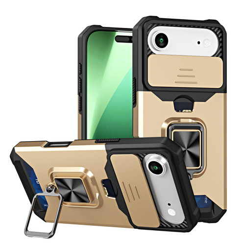 iPhone 17 Air Camera Shield Card Slot PC+TPU Phone Case - Gold