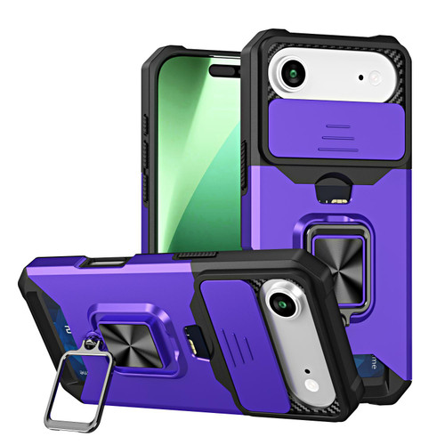 iPhone 17 Air Camera Shield Card Slot PC+TPU Phone Case - Purple