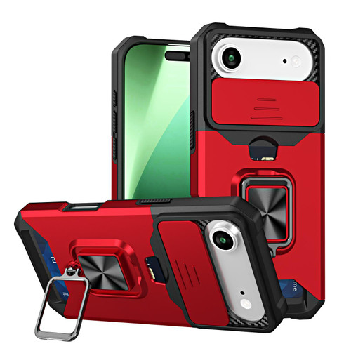 iPhone 17 Air Camera Shield Card Slot PC+TPU Phone Case - Red