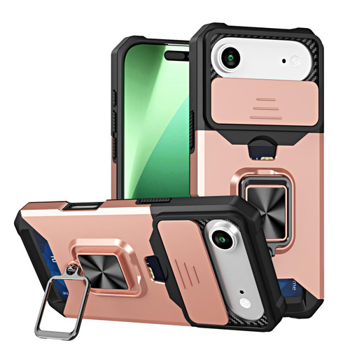iPhone 17 Air Camera Shield Card Slot PC+TPU Phone Case - Rose Gold