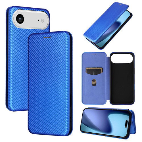 iPhone 17 Air Carbon Fiber Texture Flip Leather Phone Case - Blue
