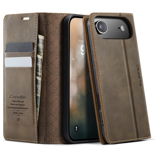 iPhone 17 Air CaseMe 033 Calf Leather Lining Microfibre RFID Blocking Phone Case - Coffee