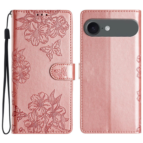 iPhone 17 Air Cherry Blossom Butterfly Skin Feel Embossed PU Phone Case - Rose Gold