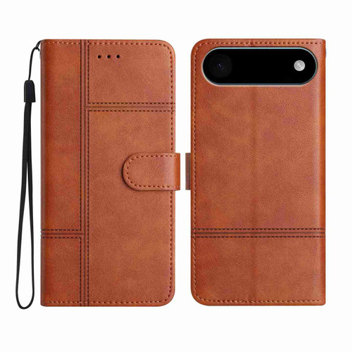 iPhone 17 Air Cowhide Texture Stitching Leather Phone Case - Brown