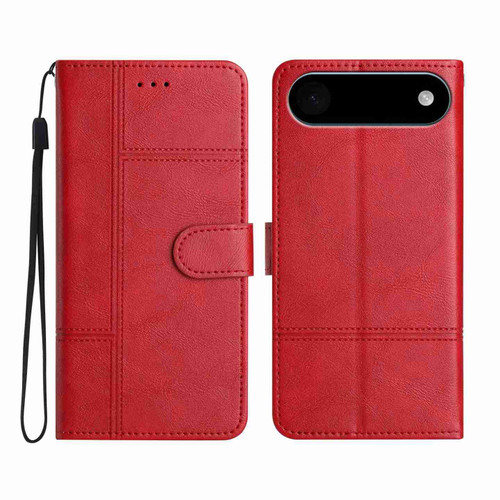 iPhone 17 Air Cowhide Texture Stitching Leather Phone Case - Red
