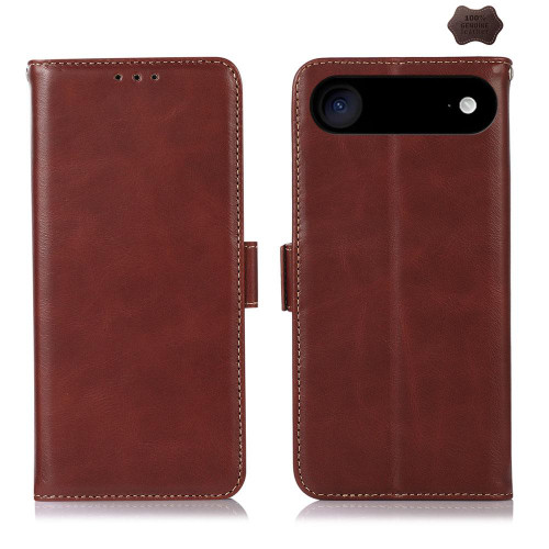 iPhone 17 Air Crazy Horse Top Layer Cowhide Leather Phone Case - Brown