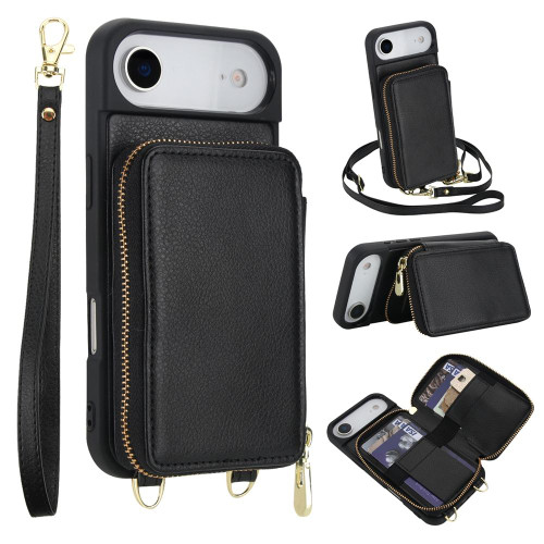 iPhone 17 Air Crossbody Zipper RFID Card Bag Phone Case - Black