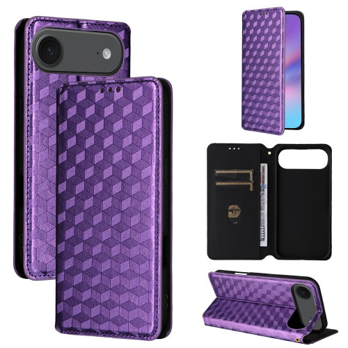 iPhone 17 Air Cubic Grid Texture Flip Leather Phone Case - Purple