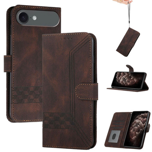 iPhone 17 Air Cubic Skin Feel Flip Leather Phone Case - Brown