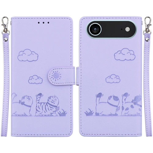 iPhone 17 Air Cute Cats RFID Leather Phone Case - Purple