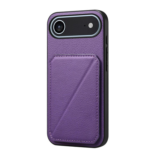 iPhone 17 Air D04 Calf Texture Dual Card Slot Holder Phone Case - Purple