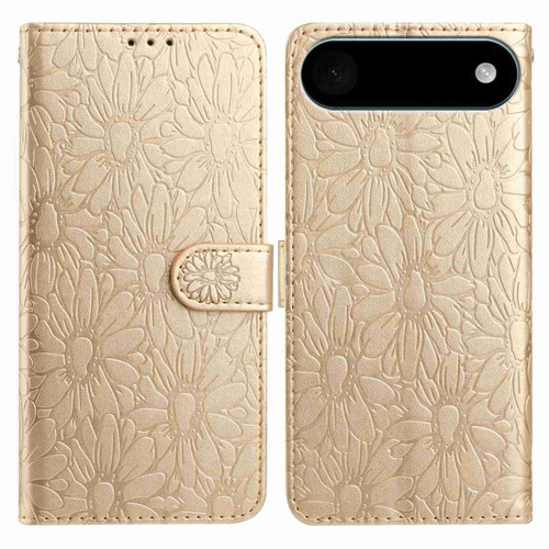iPhone 17 Air Daisy Embossed Leather Phone Case - Gold