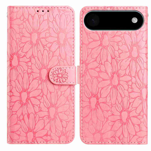 iPhone 17 Air Daisy Embossed Leather Phone Case - Pink