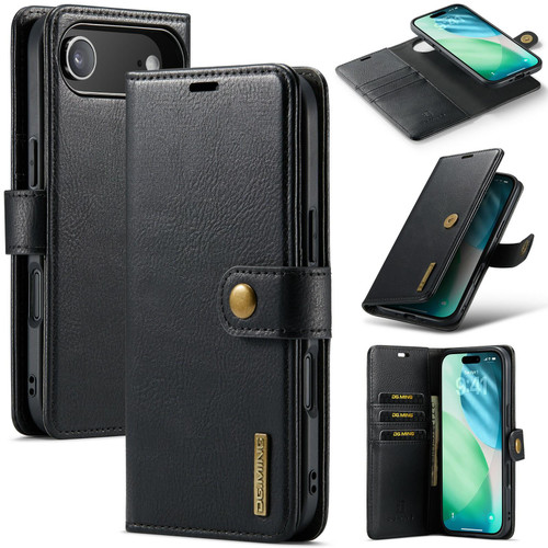 iPhone 17 Air DG.MING Crazy Horse Texture Detachable Magnetic Leather Phone Case - Black