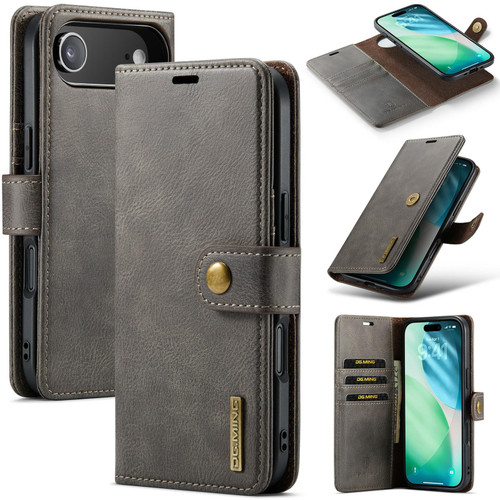 iPhone 17 Air DG.MING Crazy Horse Texture Detachable Magnetic Leather Phone Case - Grey