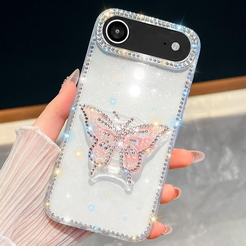 iPhone 17 Air Diamond Glitter Butterfly Holder Phone Case - Transparent