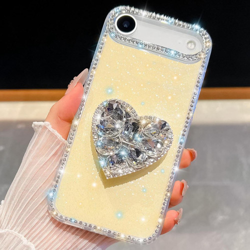iPhone 17 Air Diamond Glitter Gemstone Heart Holder Phone Case - Light Yellow