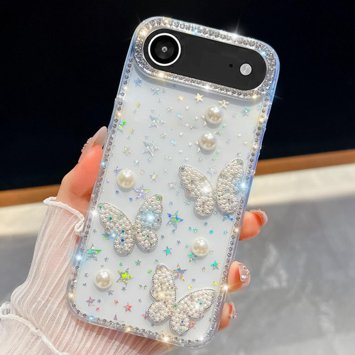 iPhone 17 Air Diamond Glitter Pearl Butterfly Four-Corner Shockproof Phone Case - Transparent Stars