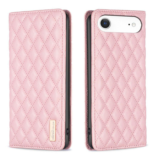 iPhone 17 Air Diamond Lattice Magnetic Leather Flip Phone Case - Pink