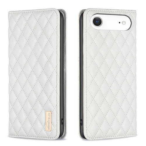 iPhone 17 Air Diamond Lattice Magnetic Leather Flip Phone Case - White