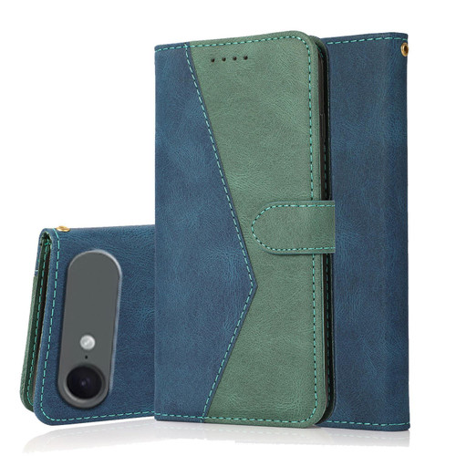 iPhone 17 Air Dual-color Stitching Leather Phone Case - Blue Green