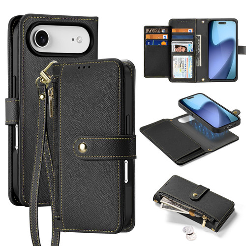 iPhone 17 Air DUX DUCIS Lawa Series 2 in 1 Wallet Zipper Detachable MagSafe Phone Case with Lanyard - Black