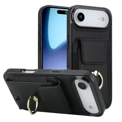 iPhone 17 Air Elastic Card Bag Ring Holder Phone Case - Black