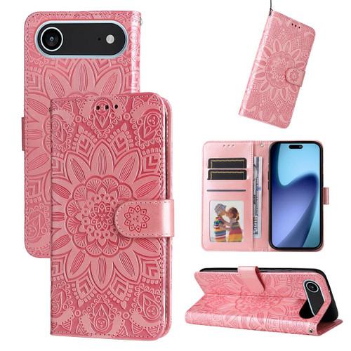 iPhone 17 Air Embossed Sunflower Leather Phone Case - Pink