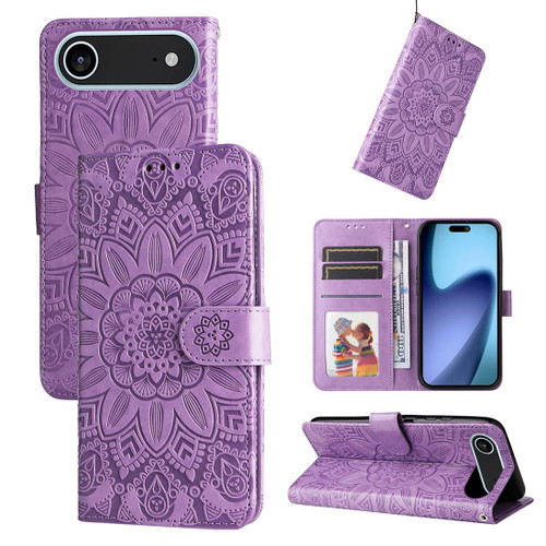 iPhone 17 Air Embossed Sunflower Leather Phone Case - Purple